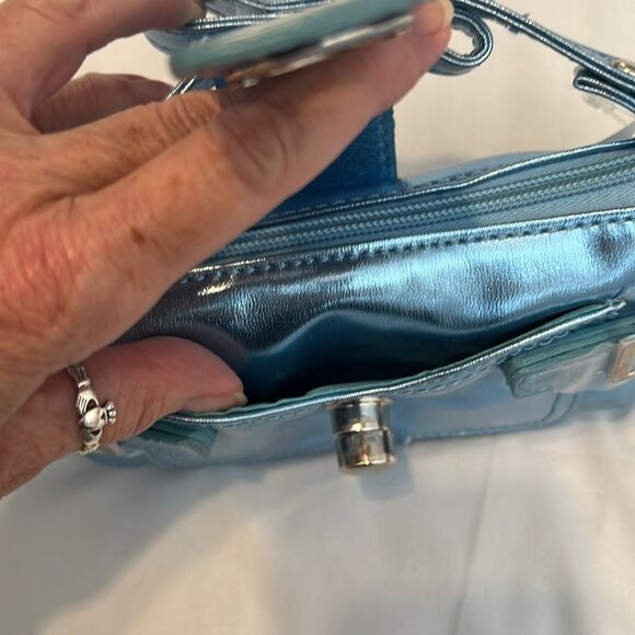 NWT Moda Bella  Metallic Blue Handbag and Wallet Set perfect festival size - Picture 7 of 15